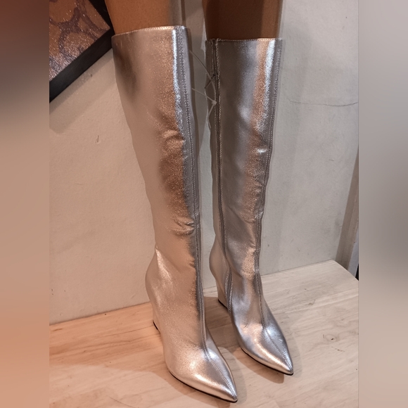 OPEN EDIT Erik Wedge Tall Boot In Silver Metallic - Picture 3 of 8